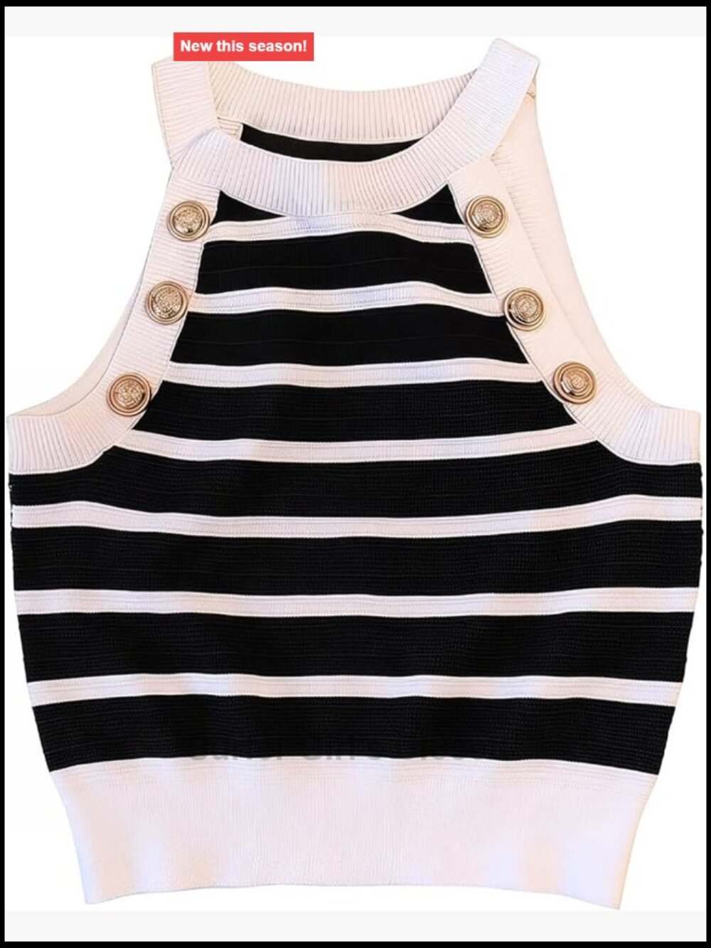 Women's Striped Ribbed Tank Top Halter Neck Sleeveless Black White